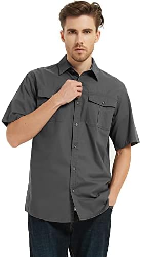 Мъжки Ежедневни Ризи Pooluly, Работна Риза с копчета, Дишаща работни Дрехи С Къс ръкав