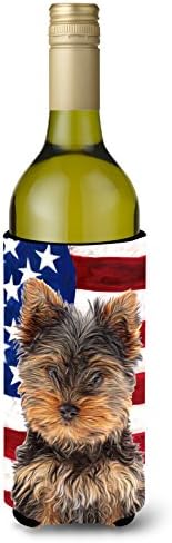 Carolin's Treasures KJ1160LITERK СЪЕДИНЕНИ Американски Флаг с Кученце йоркширски Териери/Йоркширским Терьером За Обнимания Бутилки Вино, Калъф за охлаждане на бутилки, Може да с?