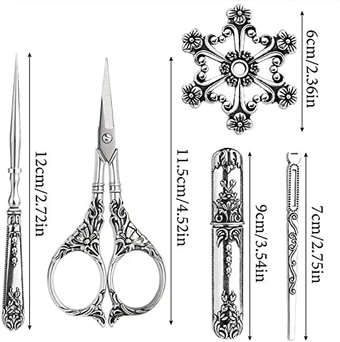 Ножици за Бродиране LYK Комплекти Ножици за Бродиране, Реколта Ножици в Европейски Стил, Шевни Ножици с Наперстком и метални Зъби за самостоятелно приготвяне