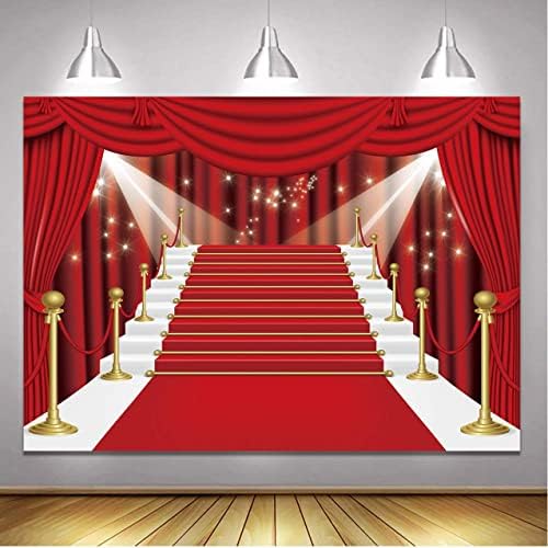 BINQOO 7x5ft Червена Завеса Фон Банер Голяма червения Килим Пътека Плат Валентин Фон За Снимки на филмови звезди