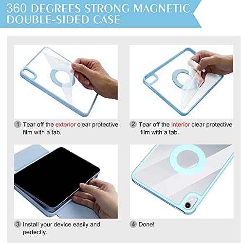 Калъф OPAKIT за iPad Air 5/4-то поколение 10,9 инча 2022/2020 с държач за Моливи, Въртяща се Подвижна Прозрачен калъф от изкуствена кожа, автоматично включване / изключване, устойч