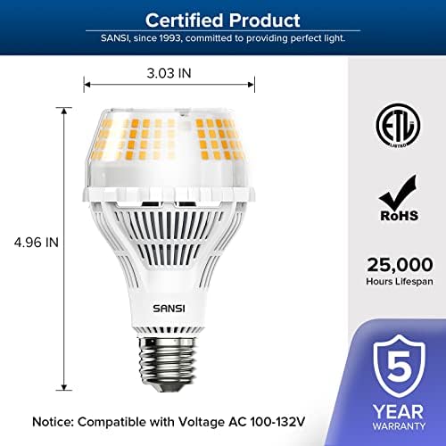 Led лампа SANSI с мощност 200 W, еквивалентна A21, led лампа E26 капацитет 3000 Лумена с керамични технология, от 3000 До Мека топла светлина без регулиране на яркостта, на живота н?