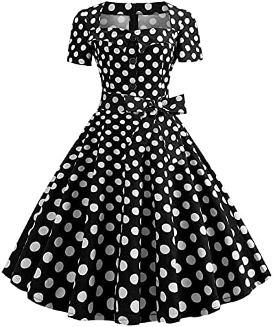 Жена ретро рокля на Полка точки на 1950-те години, Коктейл Вечерна Рокля-Люлка с Къс Ръкав и завязкой На талията, Реколта Рокли Рокабили Хепбърн