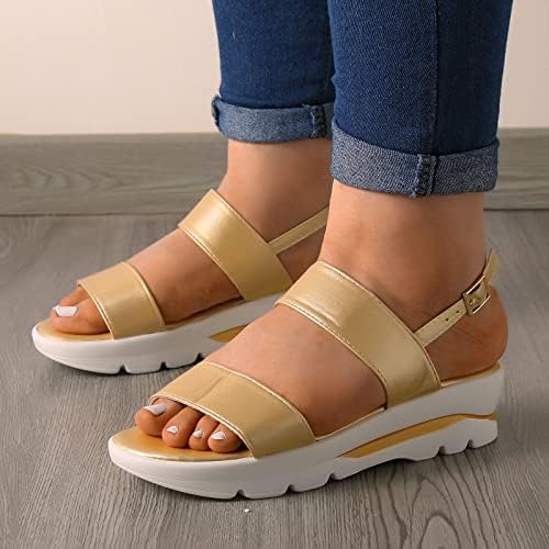 Мода пролет лято дамски ежедневни сандали с каишка с катарама за дебела подметка Клин петата сандали мода за жени