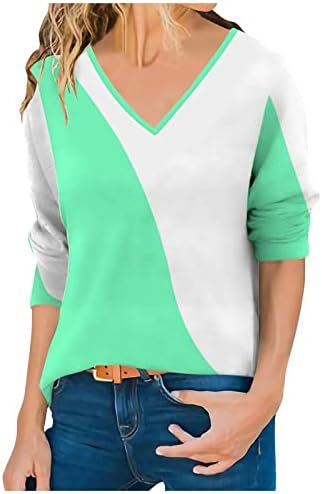 NOKMOPO / блузи големи размери дамски модни ежедневни блузи с V-образно деколте и геометрични принтом с дълъг ръкав