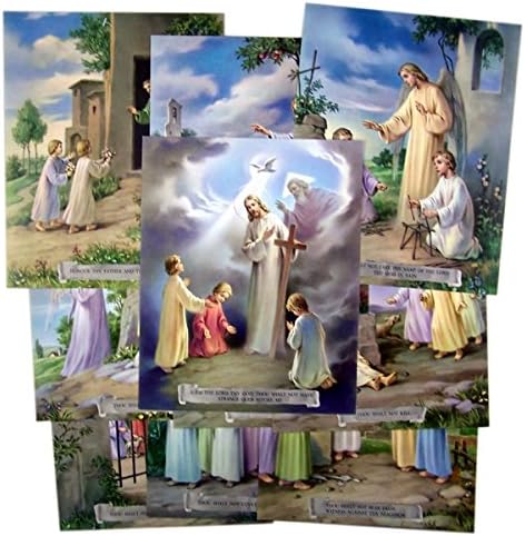 Комплект Илюстрирани картонени плакати Десетте божи заповеди, 10 парчета, от 10 инча