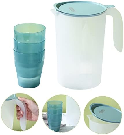 Luxshiny 1 Комплект Кана за студена Вода Прозрачна Кана Чаши за Пиене с Капаци Набор от Графинов Кана За Вода С Лед Пластмасова Кана За Бира Стомна За Напитки Синя Кана З