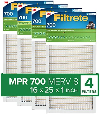 Въздушен филтър Filtrete 16x25x1 MPR 700 MERV 8 от прах, полени и пърхот от домашни любимци, 4 опаковки (точните размери 15.69x24.56x0.78) и смяна на филтър овлажнител на водна панел Aprilaire