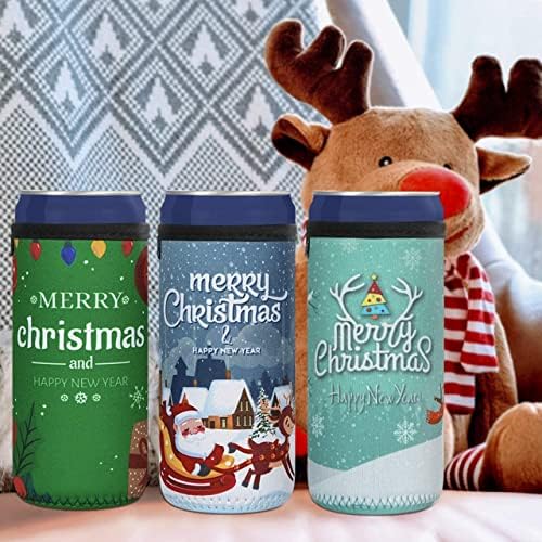 CaSZLUTION 3ШТ Коледни Ръкави за консервни кутии за напитки Тънки Изолатори Охладител Бирени Кутии От Неопрен Тънки