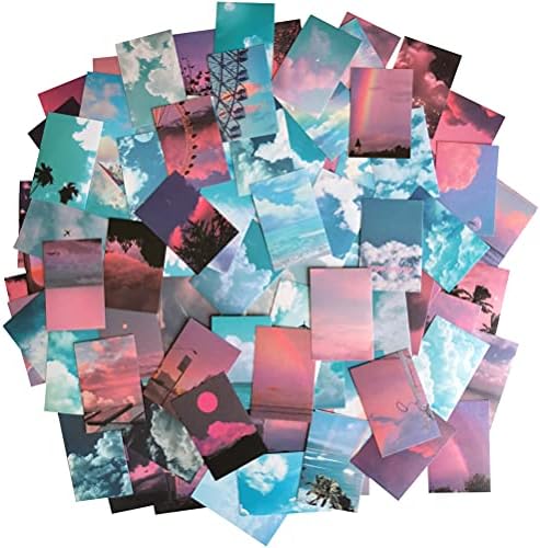 Комплект Хартиени Стикери Васи 100 бр. Цветни Изчислителни Нощните Есенни на Морски Пейзаж, Синьо Небе, виенско