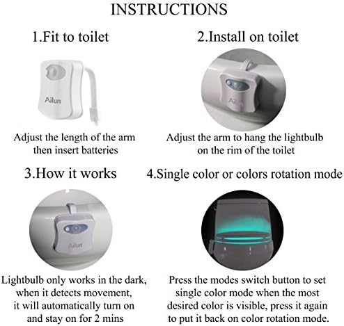 Лека нощ за тоалетна Ailun, активируемый движение led лампа, 16 цвята, което променя Отбелязването на Тоалетната