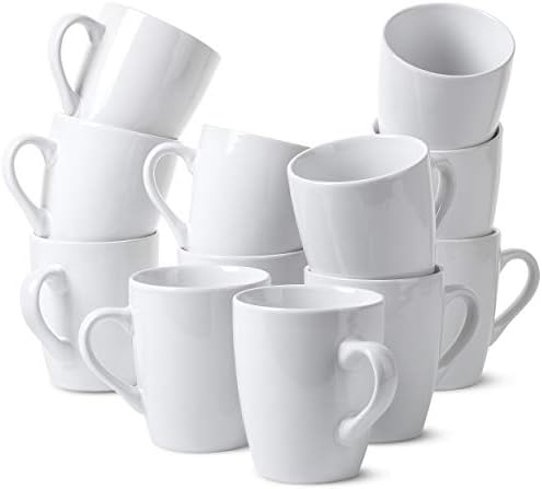 BTaT - Бели чаши за кафе, Комплект от 12, 12 унции, Набор от кафе чаши, Коледни чаши за кафе, Чаши за горещ шоколад,
