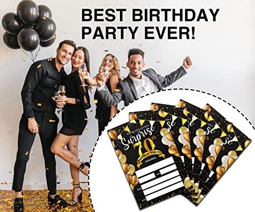 Покани за парти в чест на 70-годишнината от изненада В пликове (20 пакети) | Черно-Златни Покани Картички с размер
