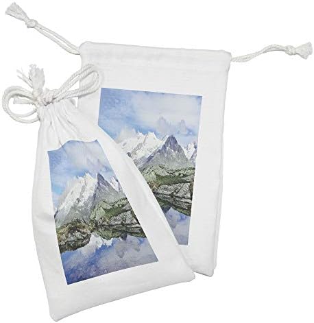 Комплект от 2 Чанти от плат Ambesonne Landscape, Планинско езеро в Алпите, Открит Живописен пейзаж с Кристално Чиста вода, Малка Чанта на съвсем малък за Тоалетни принадлежно