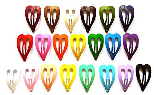 42 Бр (21 двойка) Микс от Разнообразни от 21 цвят, Сладка шнола за коса с Голямо сърце за момичета 45 мм x 25 мм
