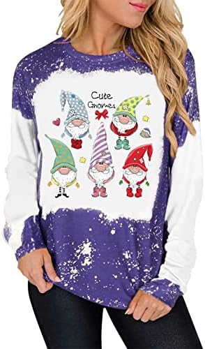 Коледни Ризи за Жени, Сладки Джуджета, Елени, Графични Тениски-Raglan с Дълъг Ръкав, Ежедневни Модни Коледни Жилетки