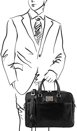 Куфарче за лаптоп от тоскански кожата Urbino Leather, 2 отделения с преден джоб - TL141894 (Черен)