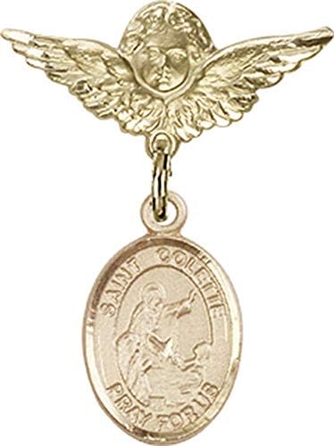 Детски икона Jewels Мания за талисман на Свети Colette и пин Ангел с крила | Детски иконата със златен пълнеж с