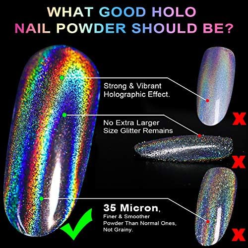 Холограма Прах за нокти Holo Powder за нокти Хромирани Прах за нокти Rainbow Unicorn Огледален Ефект Блестящ Прах