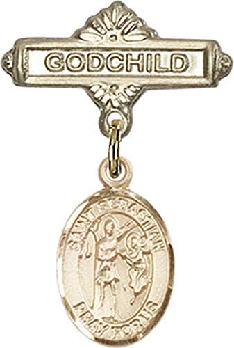 Детски икона Jewels Мания за талисман на Св. Себастиан и игла за икона Кръщелник | Детски иконата със златен пълнеж