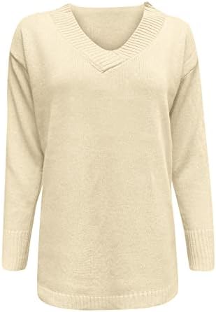 Дамски пуловери 2023 Цвят, Комплект с V-образно деколте, Топло Вязаный Топ с дълги ръкави, Есенно-Зимните Пуловери,