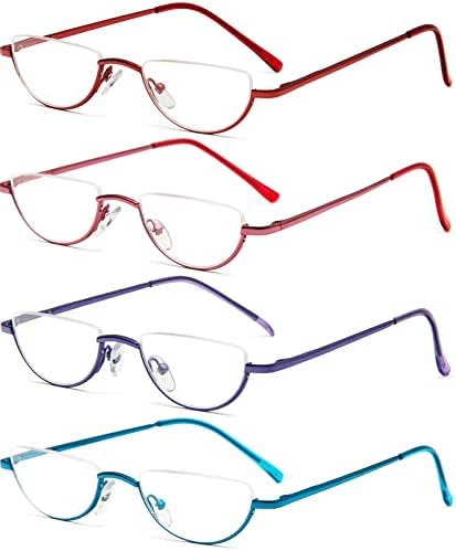 REAVEE 4 Опаковки Очила за четене с половинными лещи за Жени, Ретро Дизайнерски Очила за четене с Пружинным тръба