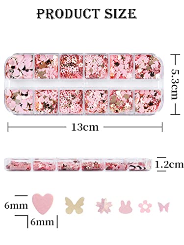 12 Мрежи Холографски Блясък за нокти, Wsimily Пеперуда на Цвете Сърцето Rabbit Розово Злато Дизайн нокти Пайети