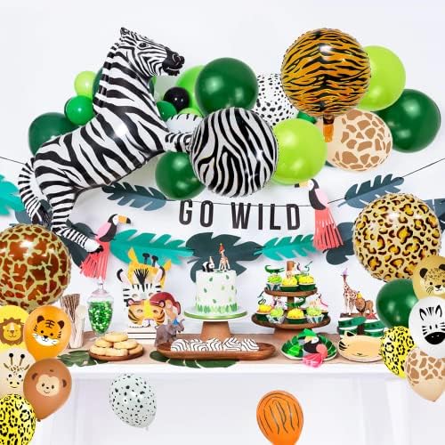50шт тема на джунглата, парти балони тигър, лъв, леопард маймуна жираф Зебра балон във формата на животински шарки