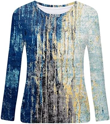 Дамски блузи GOFULY с равен брой гласове-боя, Модерна и Стилна Тениска с кръгло деколте и дълги ръкави с Цветен