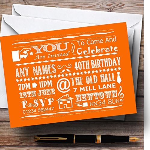 Страхотна Реколта Весела Креда Типография Оранжев Цвят Персонални Покани На Парти по случай рождения Ден