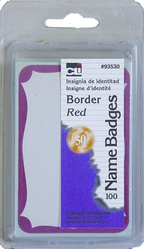 Charles Leonard Labels, Номинална значка границата, 3-3/ 8 x 2-1/ 4 инча, Червен, 100 броя в опаковка (93530)
