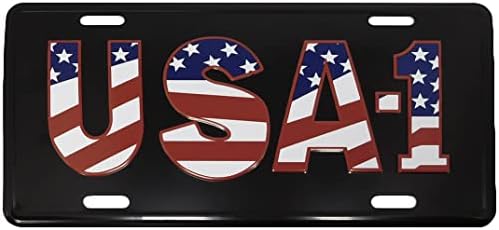 САЩ-1 (Външен флаг на САЩ) Черна Автомобили виси етикет с алуминиеви непознат номер 6 x12