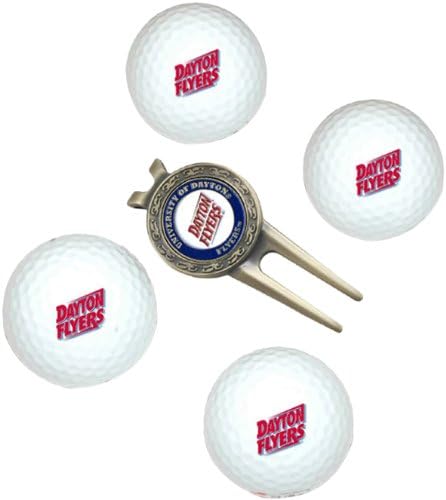 Топките за голф са със стандартен размер Team Golf NCAA Dayton Flyers (брой 4 бр.) и инструмент за рязане с Подвижна