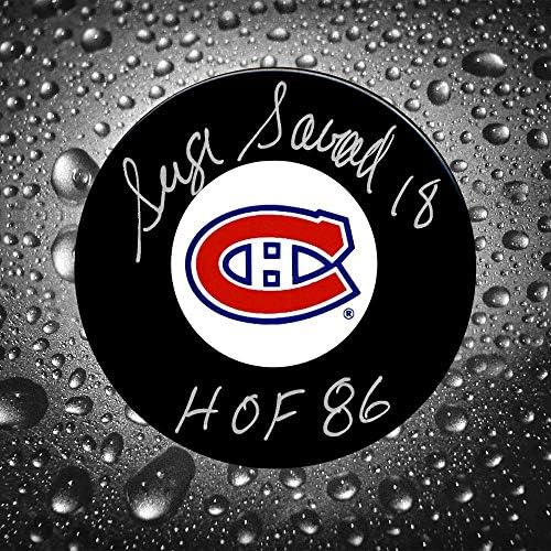 Серж Савар Монреал Канадиенс КОПИТО Забросил миене с автограф - Autograph NHL Pucks