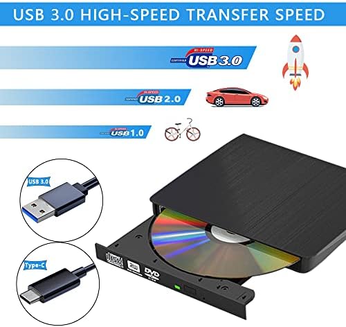 Външен DVD-диск, Външен CD/DVD-диск за лаптоп USB 3.0 Преносим CD/DVD +/-RW Диск/DVD-плейър, лаптоп, устройства