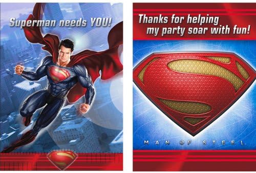 Супермен Човек от стомана Комплект от 8 Покани за парти и 8 Благодарственных писма