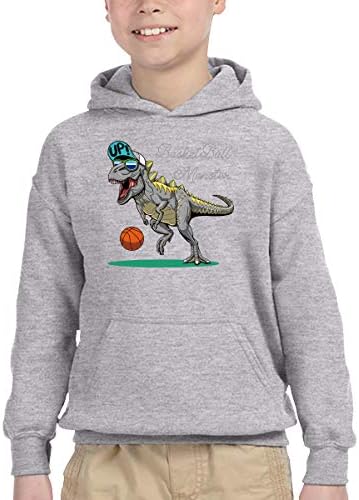 Баскетболен Чудовище Динозавър За Деца, Пуловер с дълъг ръкав, Hoody, с капак и Джоб, Черен