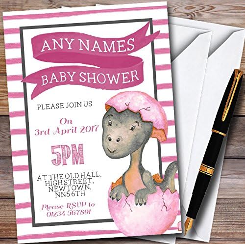 Пощенска картичка Zoo 10 x персонални покани за детски душ с розов динозавром за момичета