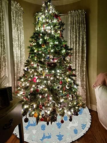 XOLLAR 48 инча Голяма Пола за Коледната Елха, Подложка с Коледни Елени, Коледни Декорации за Зимните партита, на Празника на Новата Година с Пискюли