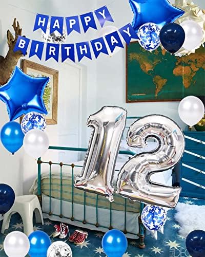 Балони на 11-ти рожден ден, Опаковки от 20 Синьо-Сребърни Ленти с 11-тия Рожден Ден на Латекс, Конфети, Балони за