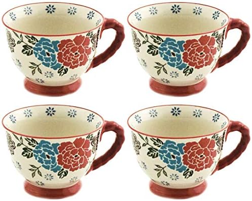 Атрактивен Комплект керамични съдове за готвене от 4 кафеени чаши за лате, Чаена чаша със Спирала дръжка, с Атрактивен