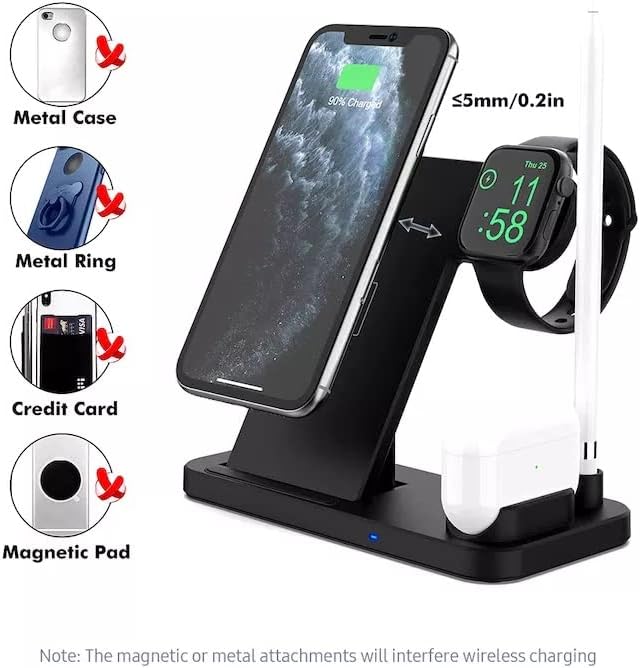 Настолна Бърза Безжична зарядно устройство Xagross 4 в 1 за телефон / Часа / Airpods / Apple Молив (Бяла)