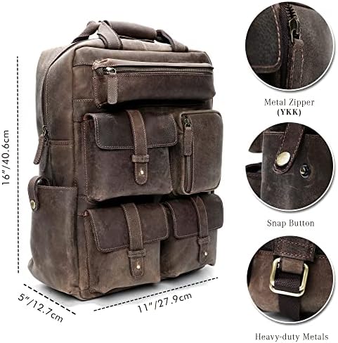 Пътен раница LUXEORIA от естествена кожа, за жени и за мъже - Студентска чанта ръчна изработка в стил Ретро с Голям