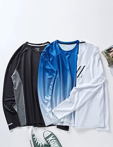 3 Опаковка: Мъжки Тениски с дълъг ръкав, Суха Засаждане, защита от ултравиолетови лъчи, Туризъм, Спортни Потници
