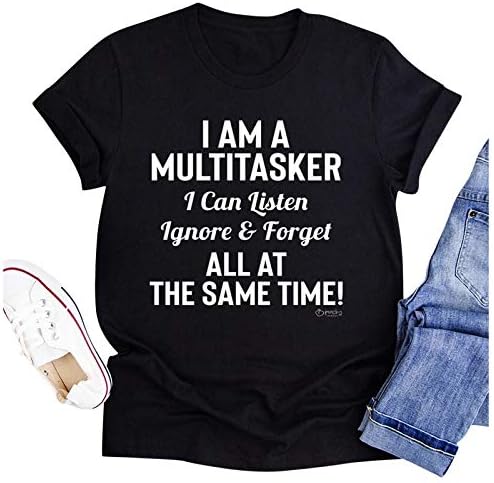 Дамска тениска I Am A Multitasker С Забавен Писмото Принтом, Върхове с кръгло деколте, Летни Тениски с Къс ръкав, Празнична Ежедневна Блуза