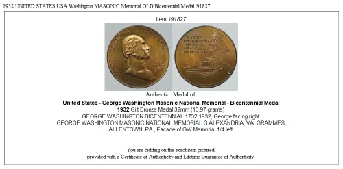 1932 1932 СЪЕДИНЕНИТЕ ЩАТИ на САЩ Вашингтон МАСОНСКАЯ Възпоменателна монета Good