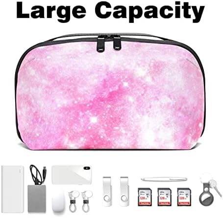 Калъф за носене, чанта, USB-кабел, органайзер, джобен аксесоар, портфейл с цип, розов принт на галактиката