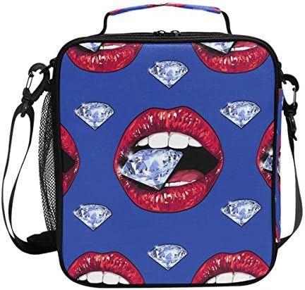 Блестящ Диамант Устните Обяд-Бокс, голяма пазарска чанта за многократна употреба Изолиран Училище Чанта-Хладилник