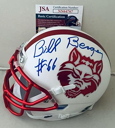 Бил Берджи подписа мини-каска Red Wolves щата Арканзас с Хромирана маска JSA - Мини-Каски NFL с автограф