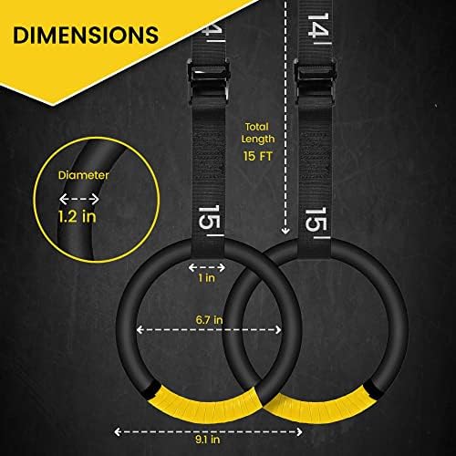 Спортни пръстени с регулиращи се презрамки - Дължина от 15 метра могат да се Настанят до 661 кг / 300 кг - Идеална